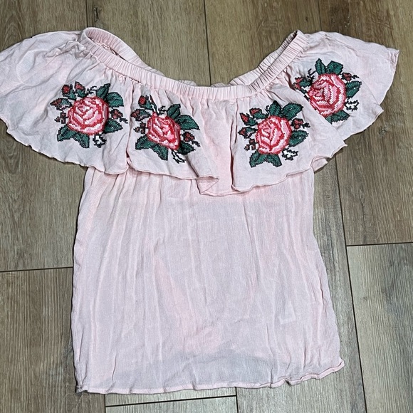 Umgee Tops - Umgee Pink Off-Shoulder Floral Blouse Small